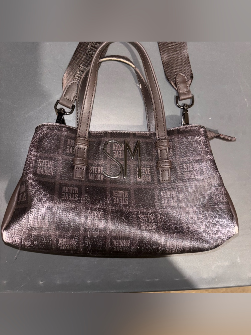 Steve Madden Metallic Brown Logo Satchel with Removable Strap